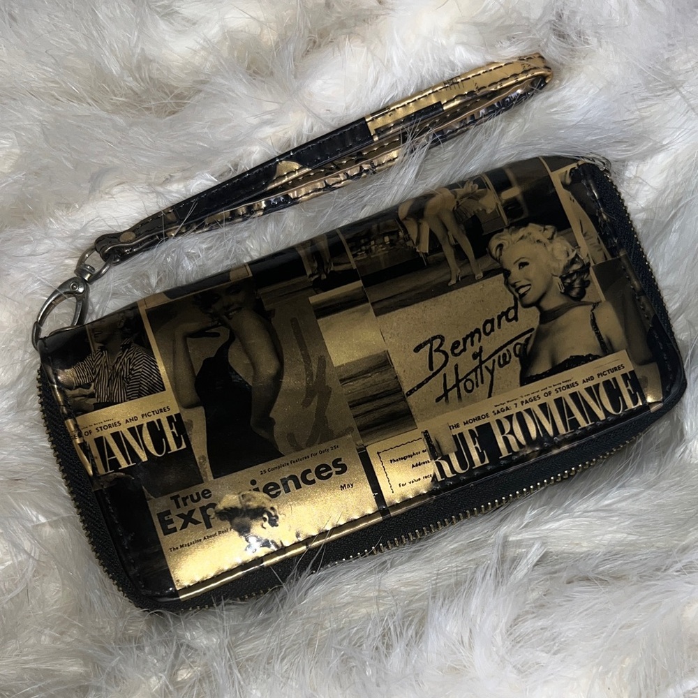 Vintage Gold & Black Retro Marilyn Monroe Zip Wristlet Wallet Phone Case Clutch